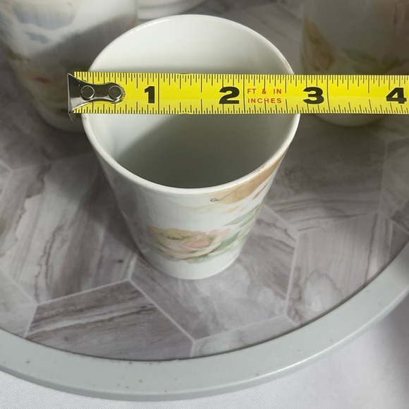 Vintage Three Crown China Rose Pitcher & 4 Cup Set Germany Gold Trim 1920's - Picture 4 of 10